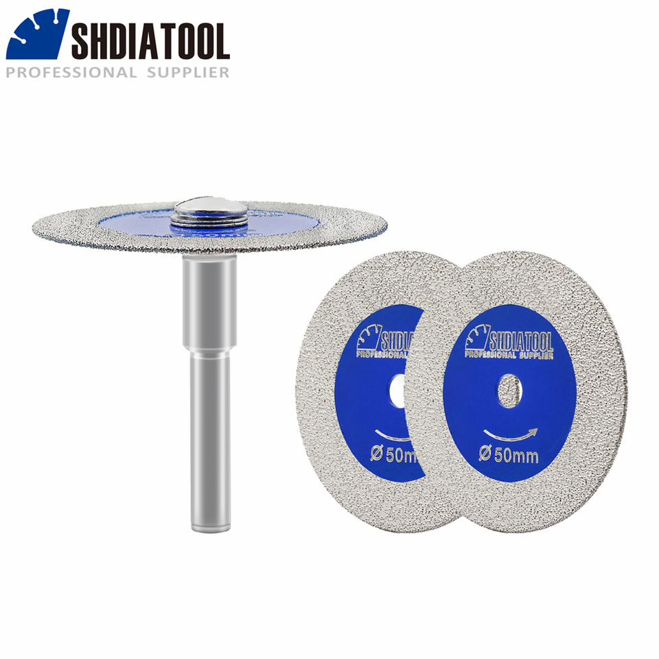 SHDIATOOL 3pcs Set 50mm Diamond Cutting Disc Mini Saw Blade Carving Plate with Removable Round Shank Hand Tool Tile Glass Tile