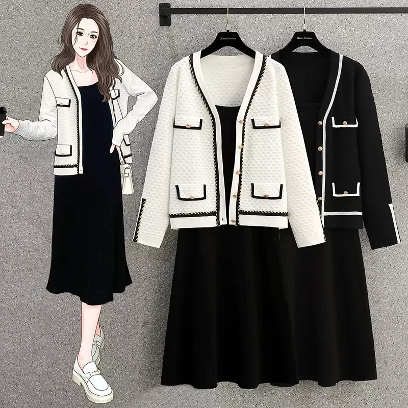 

2023 New Spring Autumn Two Piece Sets Women's Clothing Large Size Fashion Short Jackets Suit Coats + Dress Two-piece Sets fp832