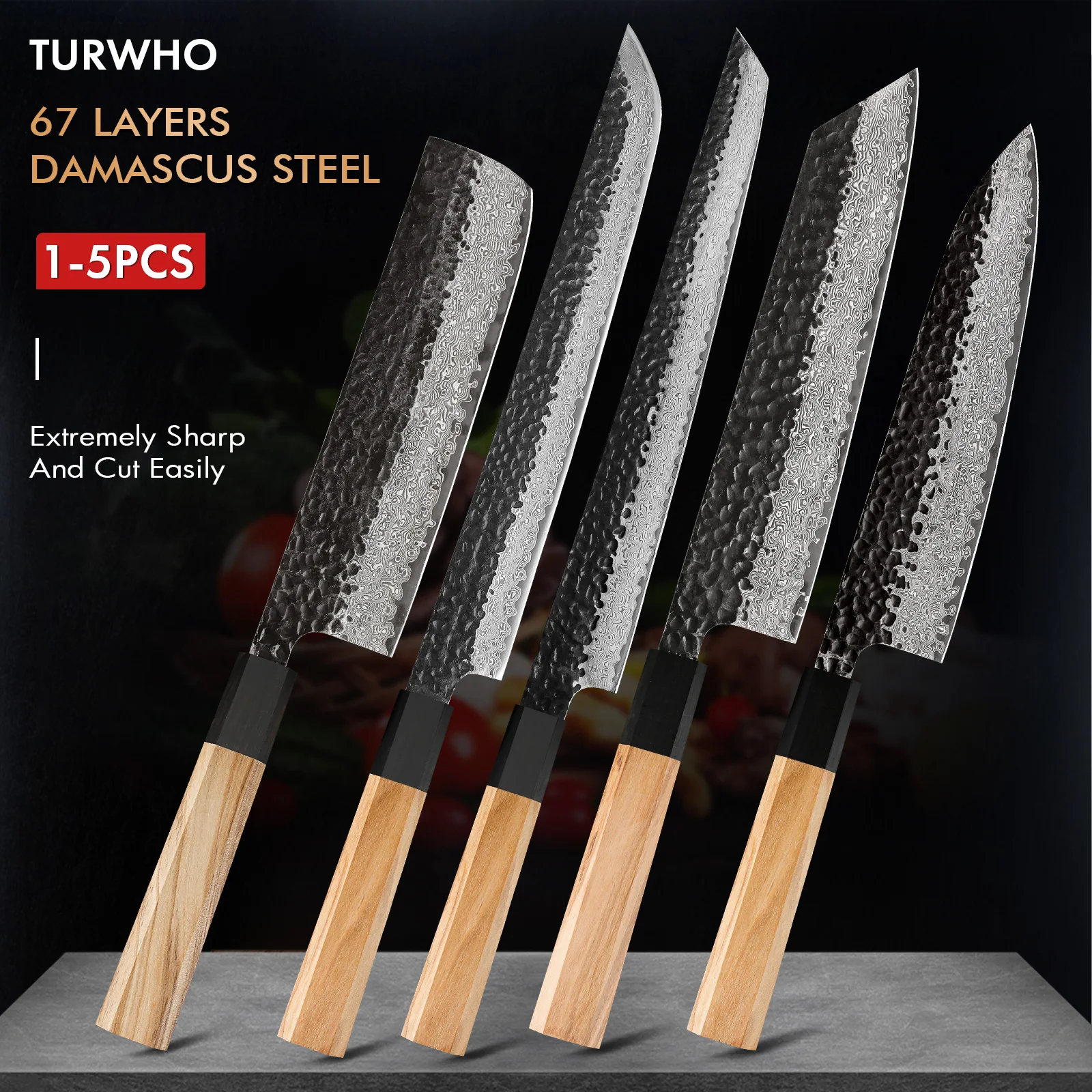 

TURWHO Hand Forged 67 Layer Damascus Steel Japanese Kiritsuke Slicing Sashimi Chef Knife Olive Wood Handle Kitchen Knives Set