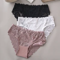 3 pièces/ensemble luxe broderie florale dentelle culottes femmes slips Sexy creux Lingerie femme sous-vêtements dames respirant caleçons 3
