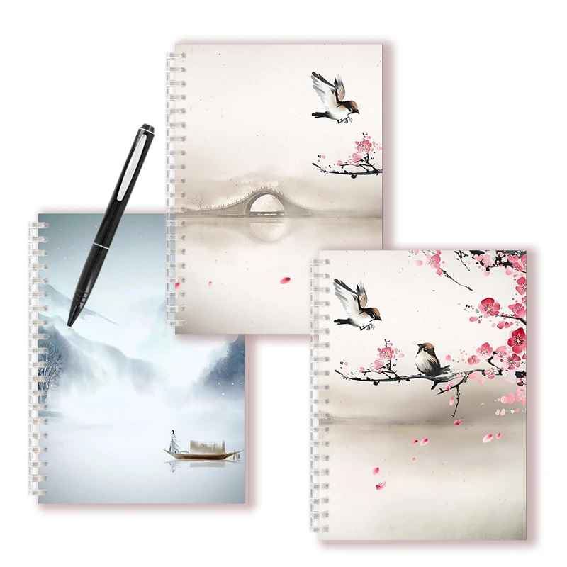 

A5 Spiral Notebook Chinoiserie Note Book Chinese Style Dairy Vintage Retro Landscape Tree Bird Ink Painting Cover Agendas Decor