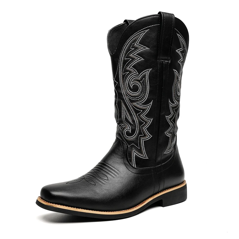 

Fashionable and Classic Chelsea Boots with Pointed Embroidered Long Sleeve Knight Boots Black Size 38-48 Men's Boots