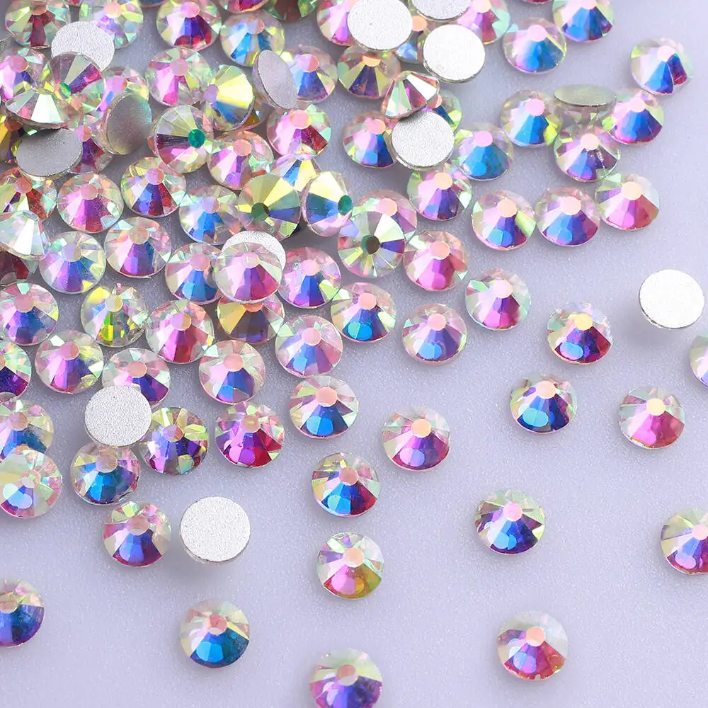 

Clear Crystals AB Glass Non-HotFix Flatback Rhinestones Super Glitter Ribbon Glue-On Nail Art Stones DIY Fabric Cтразы SS3-SS30
