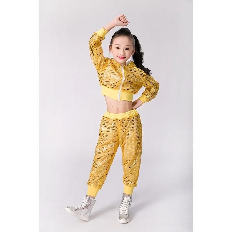 

Kids Shiny Sequins Hip Hop Dance Clothing Girls Boys Jazz Dance Costumes Ballroom Dancing Shelf Drum Performance Clothes Outfits