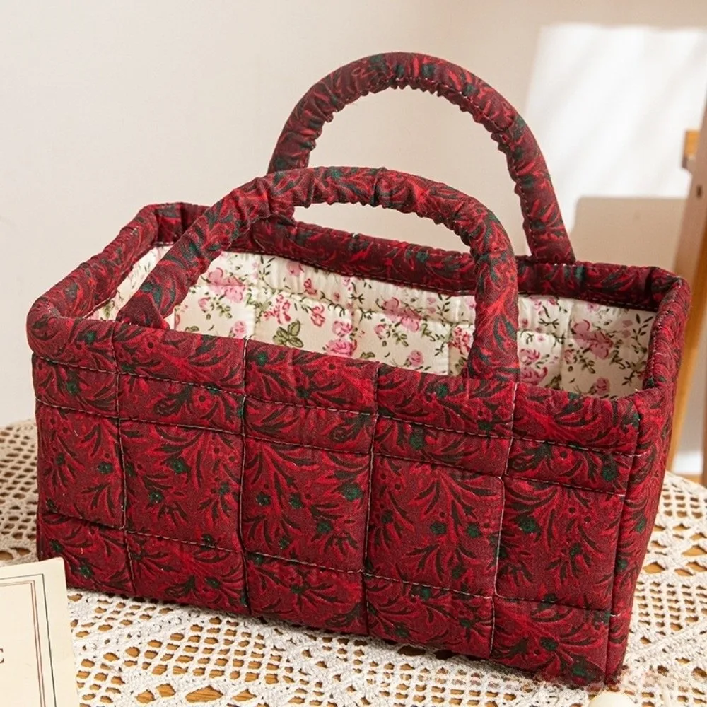 Bento-Handtaschen mit Blumenmuster, faltbar, Patchwork-Design, Einkaufstasche, Baumwollmaterial, tragbarer Aufbewahrungskorb – Detail 11