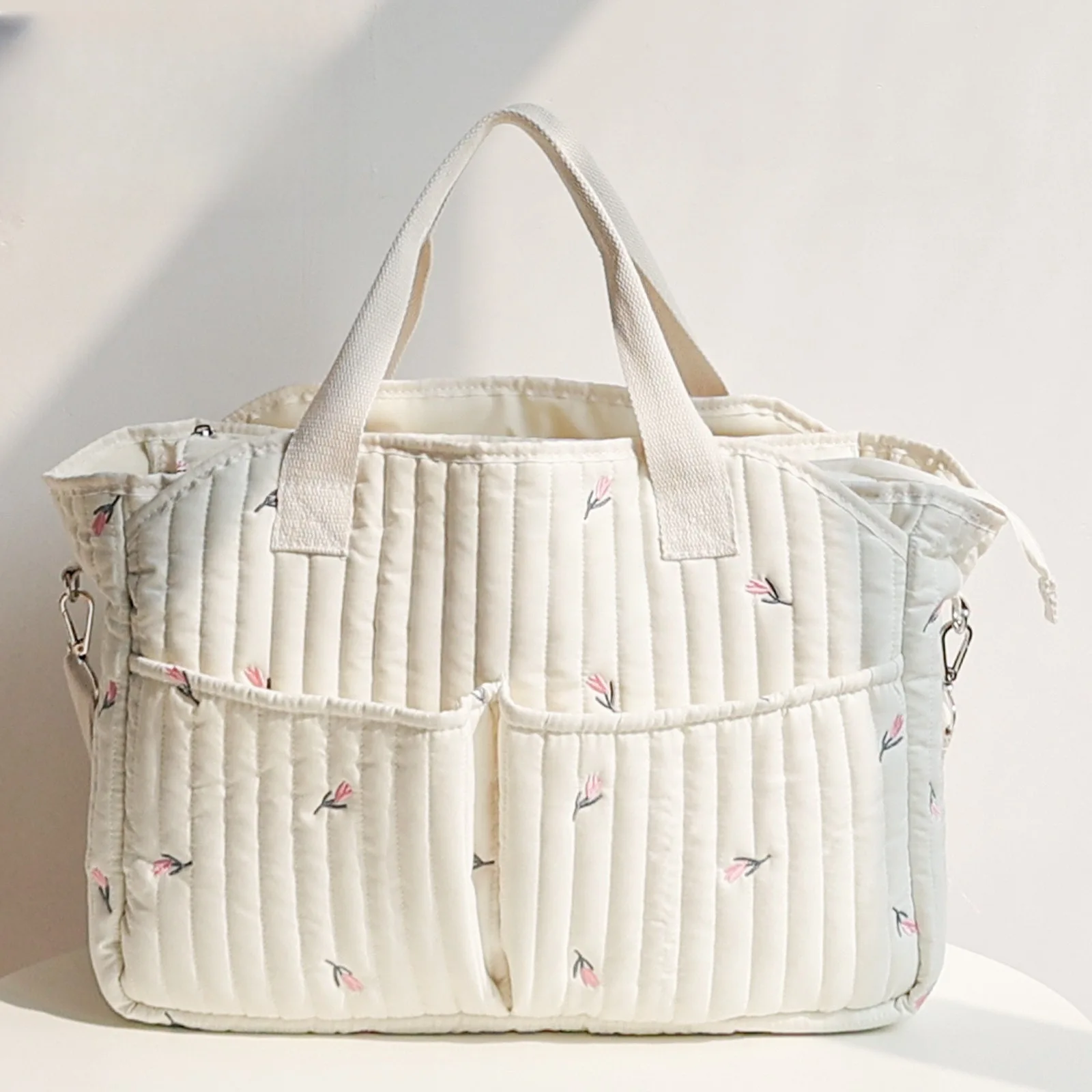 Ins Style Bear Embroidery Mommy Bag, Large Capacity Lightweight Diaper Tote, Multi-function Travel Shoulder Bag_voghion.com
