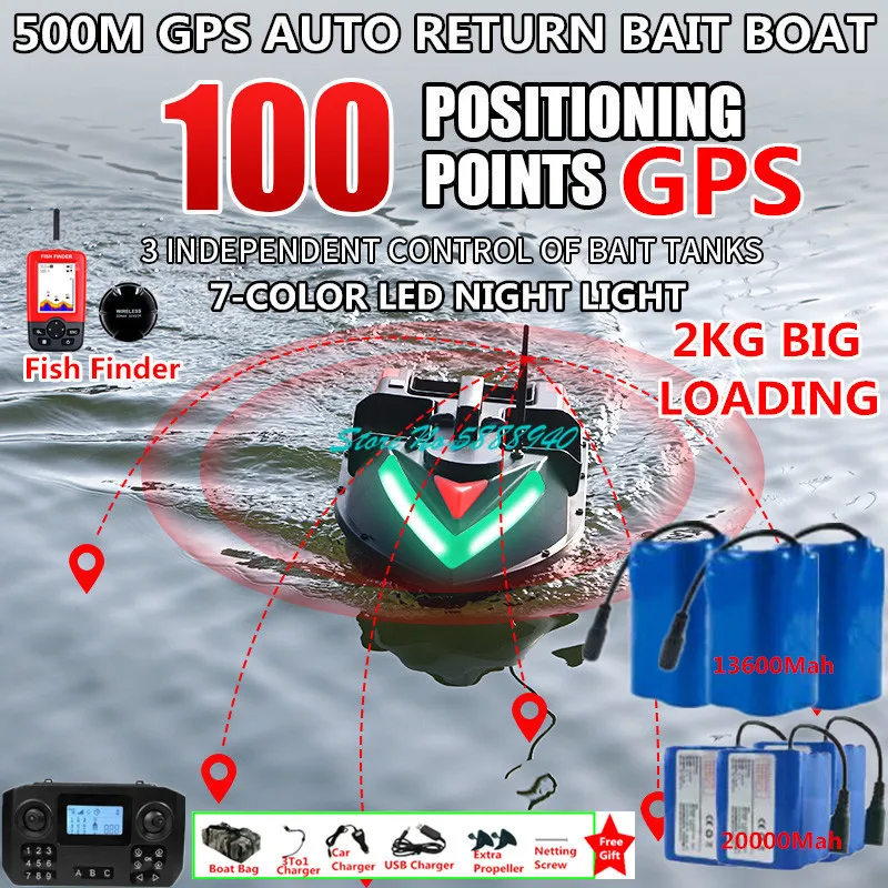 Bateau De Pêche RC Avec GPS Et Télécommande 600m - Appât électrique 12000mAh, Portée 500m, Coque ABS Et Feux LED