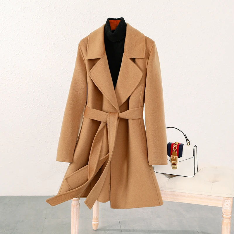 

Fashionable mid length double-sided cashmere coat for women in autumn and winter 2023, new slim fitting and slimming suit with