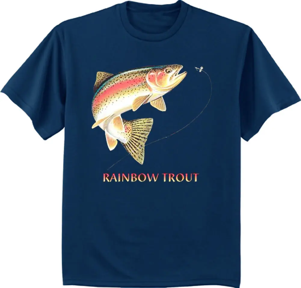 

Rainbow Trout Fisherman Fishing Angler Gift T Shirt. New 100% Cotton Short Sleeve O-Neck Casual T-shirts Loose Top Size S-3XL