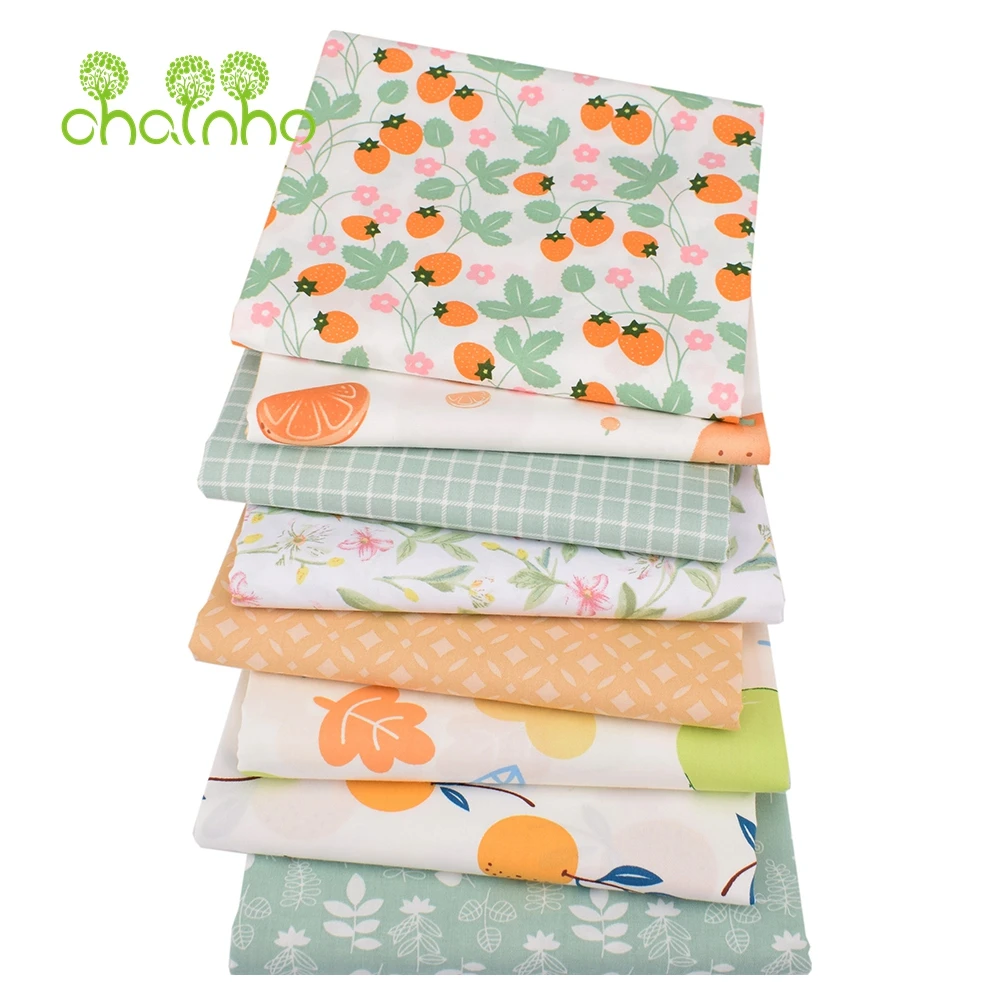 Chainho,Printed Twill Weave Cotton Fabric,DIY Sewing Quilting Material,Patchwork Cloth,8 Designs Fruits Series,2 Sizes,15C232