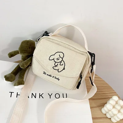 

Ladies Fashion Canvas Small Square Bag Korean Version Multifunctional Cute Dog One-shoulder Diagonal Mobile Phone Package