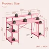 Computer Desk with Power Outlets & LED Lights with Monitor Stand & Adjustable Shelves, Cup Holder Hook, 55 inch Pink Gaming Desk 2