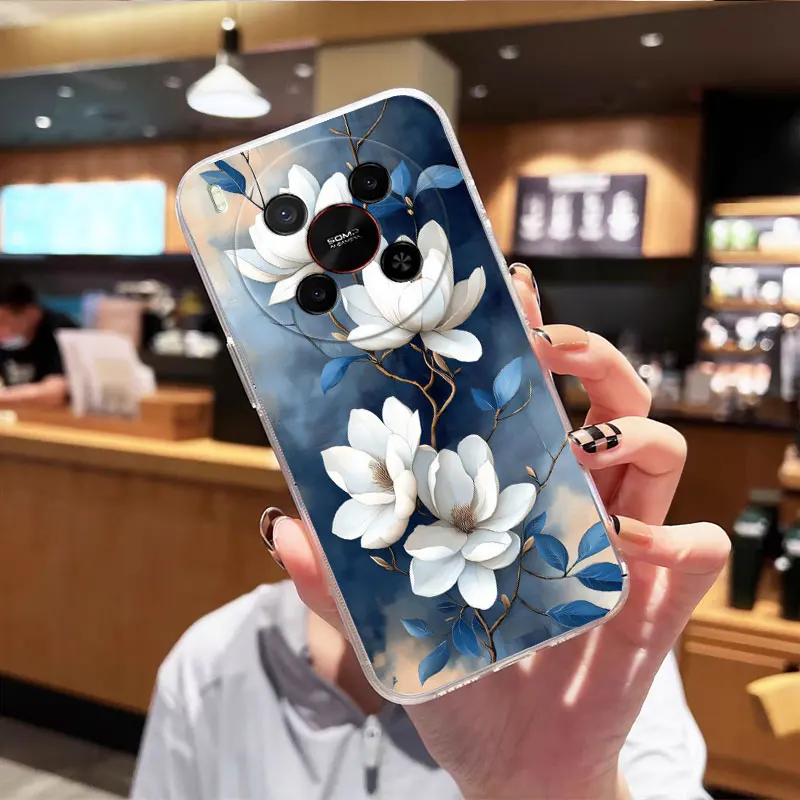 Clear Shockproof Soft Silicone Cat Design Phone Case - Flower Pattern Back Cover