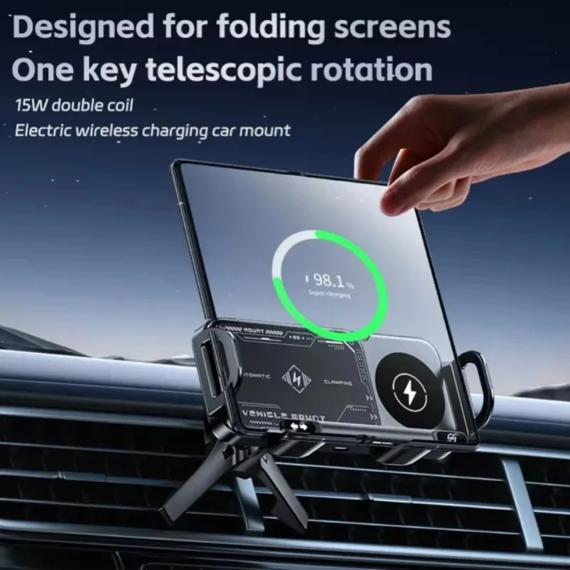 Car Dual Coil Fold Screen Fast Wireless Charger Stand For Samsung Galaxy Z Fold 7 6 5 4 S24 Ultra Xiaomi iPhone 17-12 Pro Max