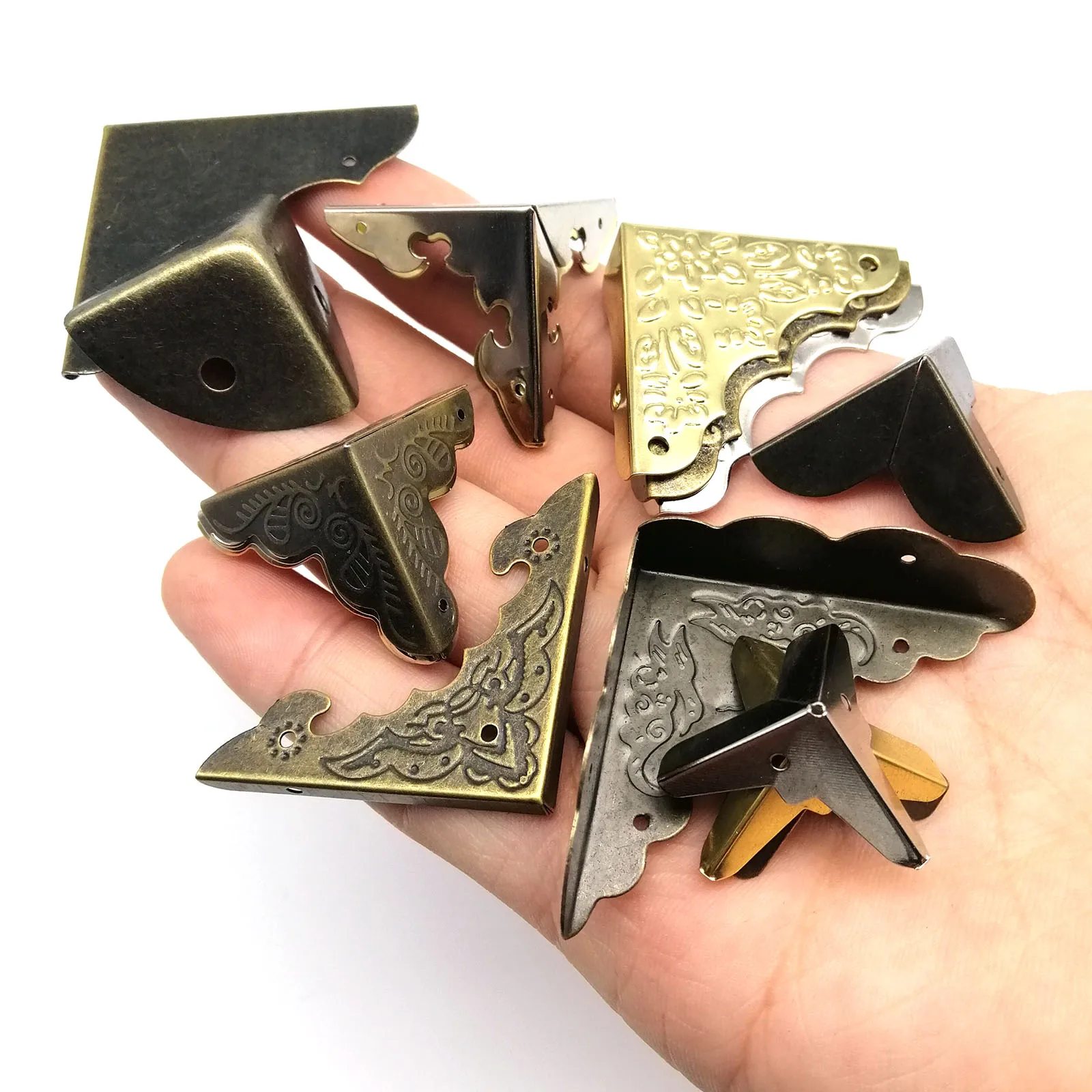 Decorative Corner Cover 12pcs for Jewelry Chest Wine Gift Box Wooden Case Suitcase Antique Brass Bronze Golden Silver DIY