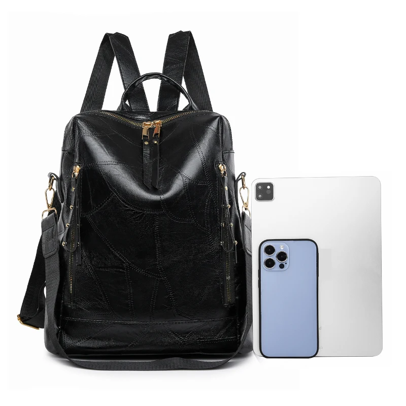 Ladies' retro backpack, synthetic leather, detachable strap, multiple compartments, multifunctional shoulder bag for daily work