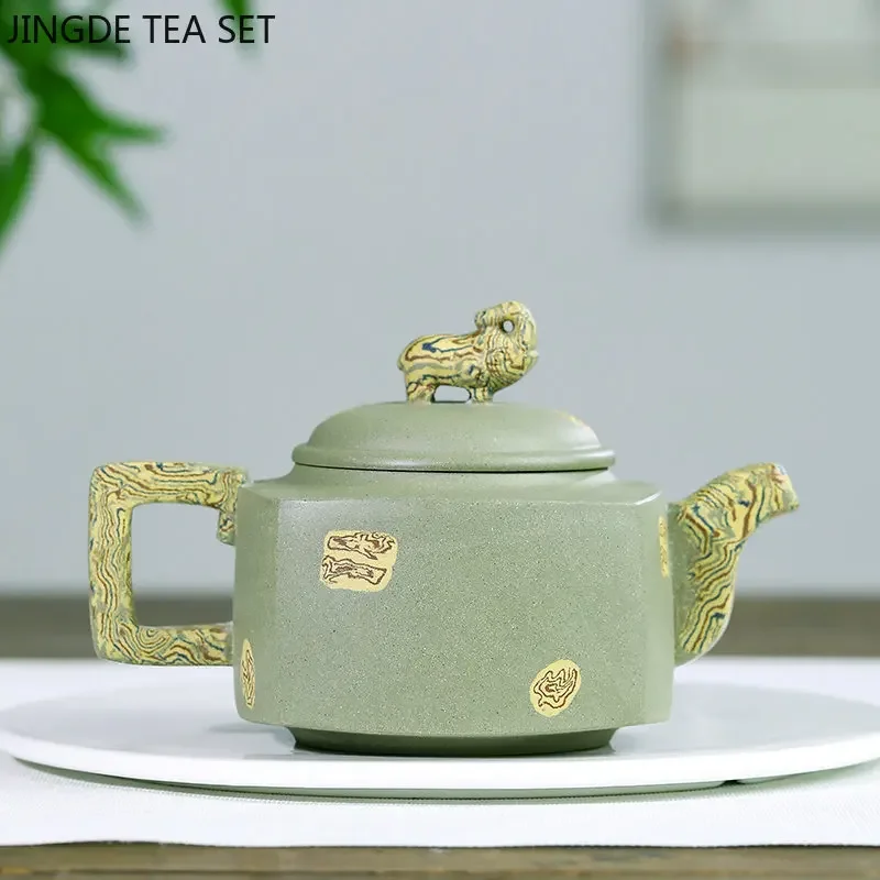 280ml Chinese Yixing Purple Clay Tea Pot Authentic Raw Ore Green Mud Teapot Handmade Square Beauty Kettle Zisha Tea Set Supplies