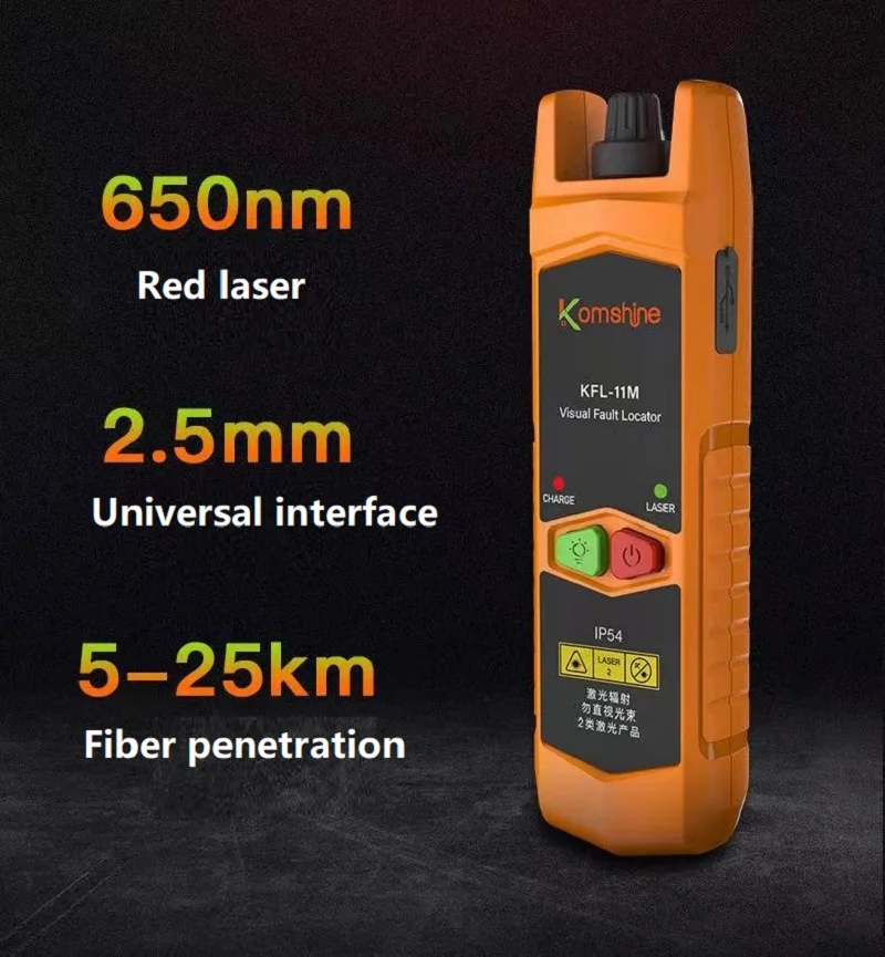 

Komshine KFL-11 VLF Laser 30MW/10MW/20MW Visual Fault Locator, Fiber Optic Cable Tester 1-30km SC/ST/FC Rechargeable FTTH