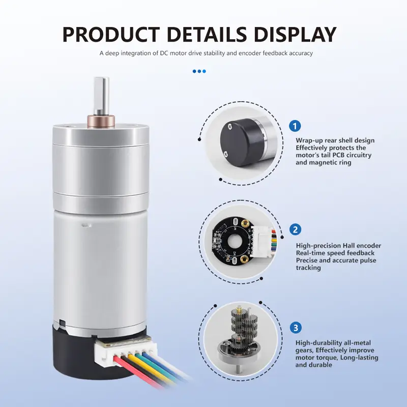 JGA25-370 Miniature Geared DC Motor With Encoder, 6V/12V/24V, Reversible Rotation, Torque up to 9 KG.CM, Encoder Geared DC Motor image 5