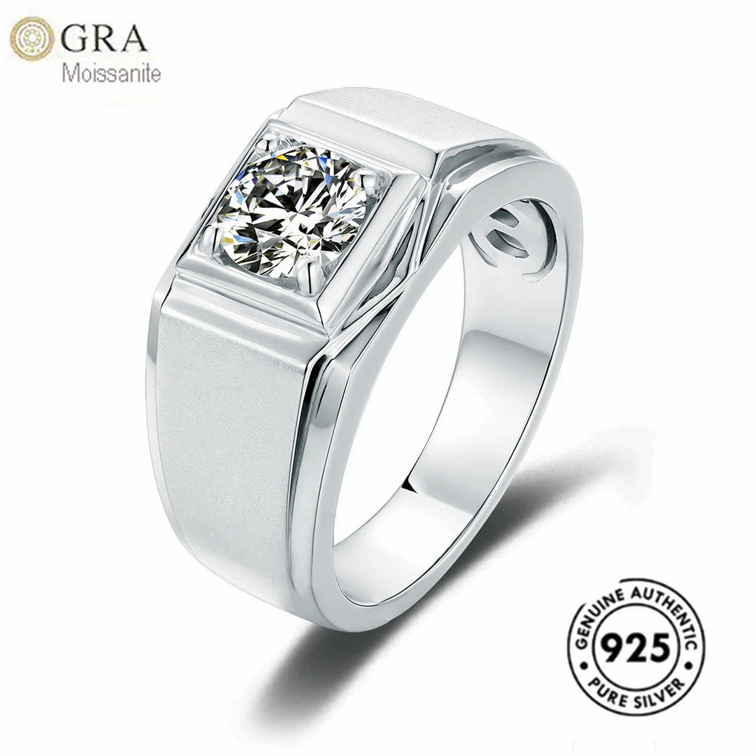 

High Quality One Stone Diamond Moissanite 1ct Men Ring Lot Solid 925 Sterling Silver Jewelry Gra Certificate Ready For Ship