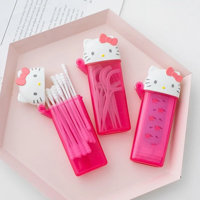 Sanrio Hello Kitty Storage Box Kawaii Anime My Melody Toothpick Cosmetic Swab Storage Box Portable Travel.jpg