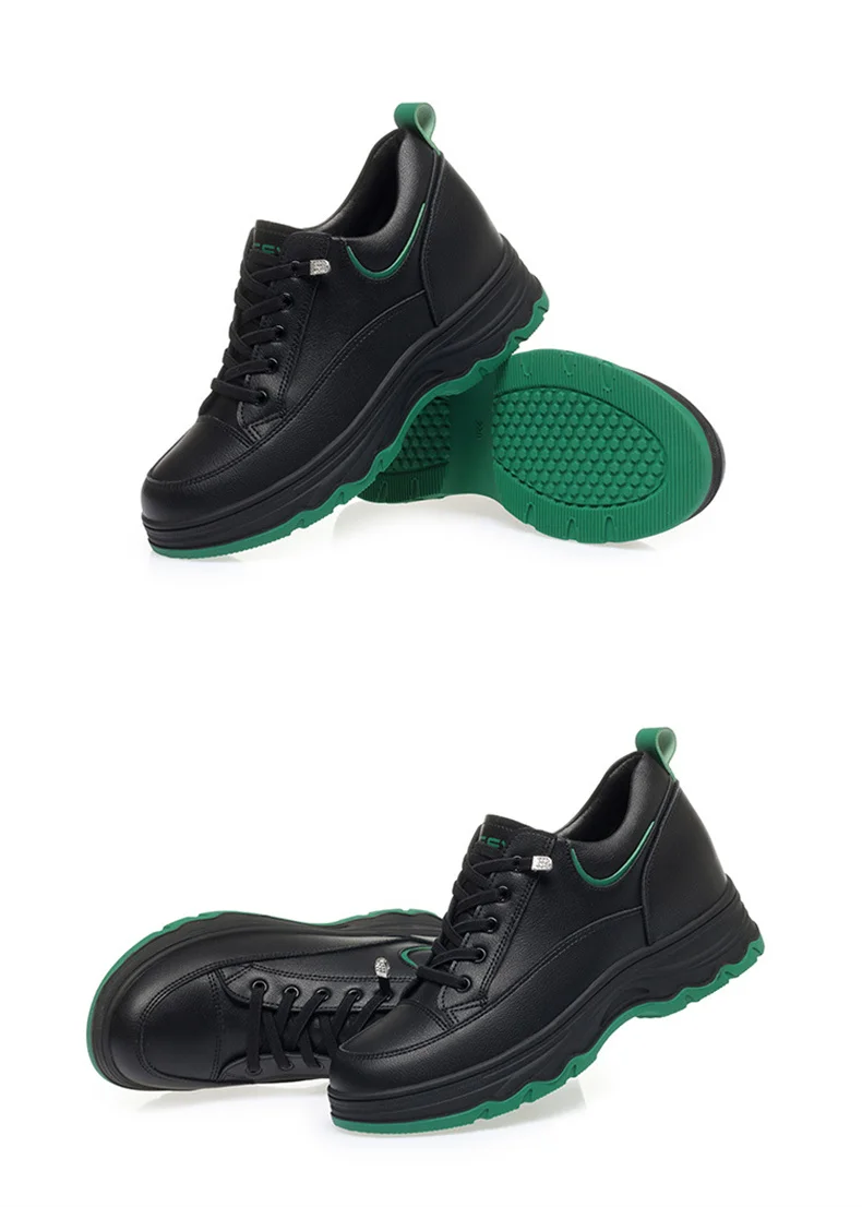 Women Walking Shoes - Comfortable Chunky Casual Sneakers With Soft Leather Lace-Up Design