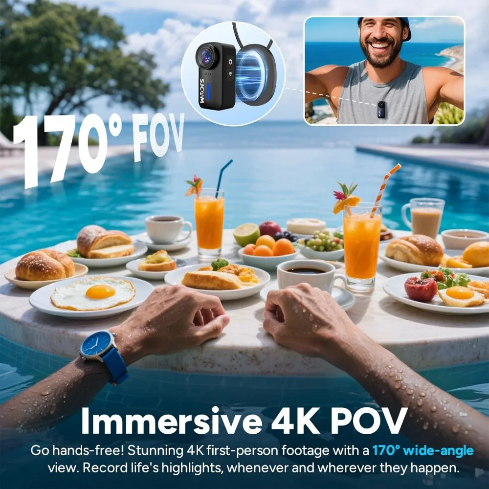 Caméra Action 360° 1080P 64GB étanche fixée sur un drone, capturant des vues aériennes à 360 degrés.