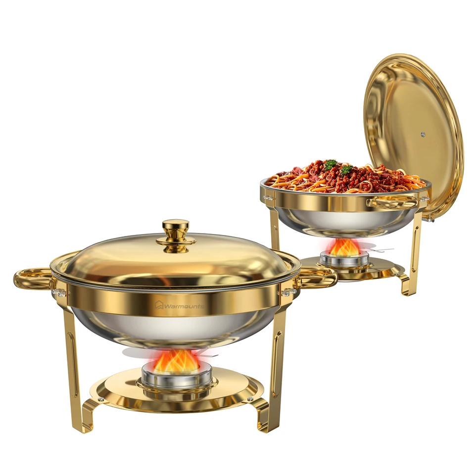 Gold Plated 5QT Round Chafing Dishes Set