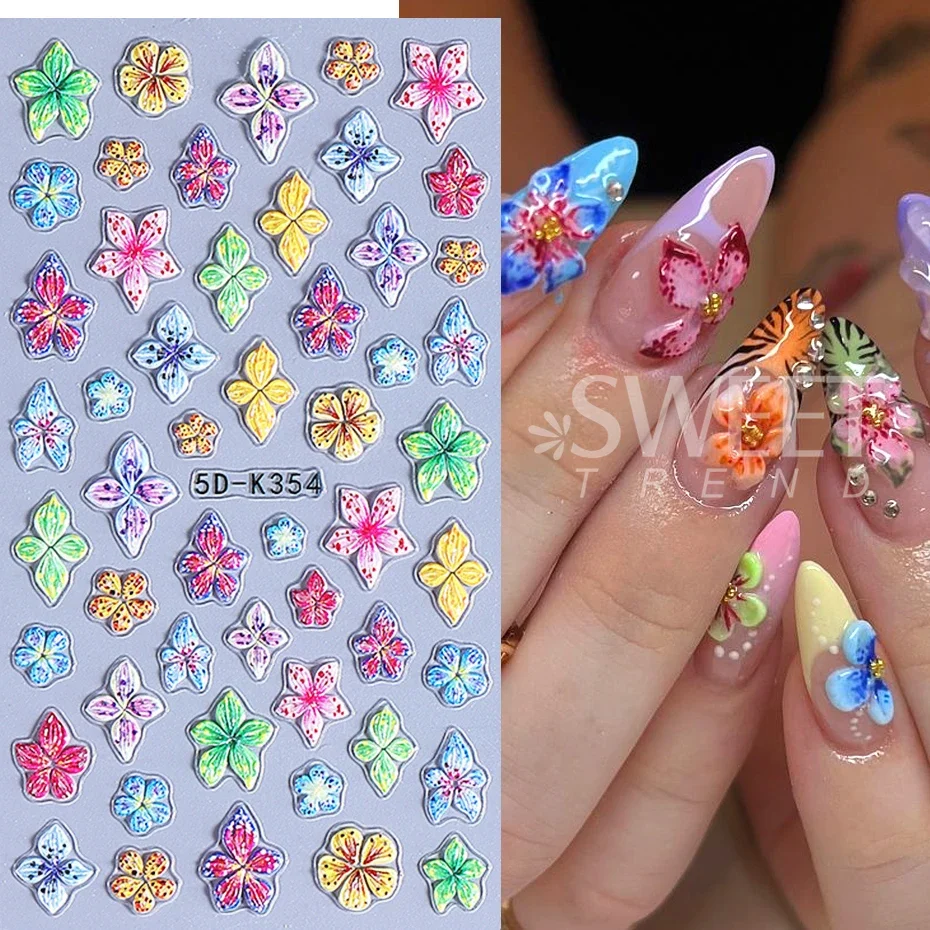 5D Summer Beach Nail Stickers Wave Shell Nail Decal Ocean Starfish Wave Nail Design Self-adhesive Nail Art Supplies Decoration