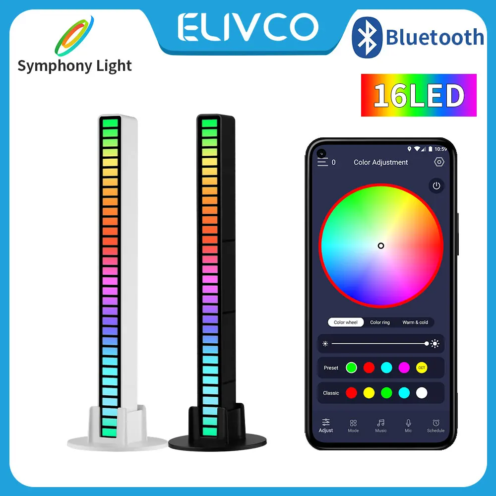 ELIVCO RGB LED Light Bar 16 LEDs, smart app control desktop background atmosphere light music sync TV wall computer game bedroom
