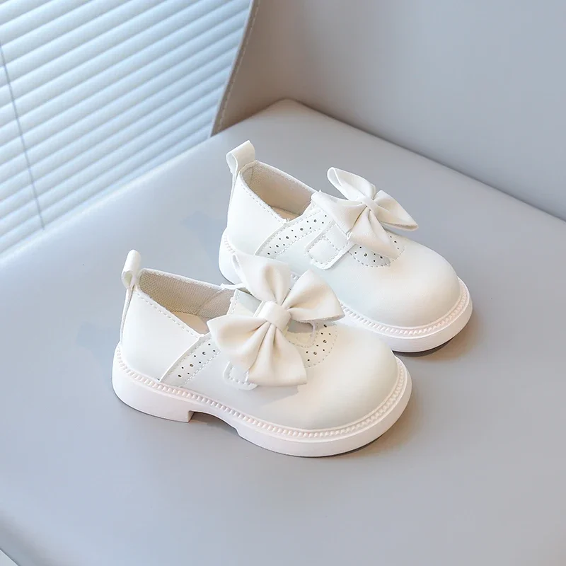 Leather Kids School Flats with Big Bow-knot for Girls