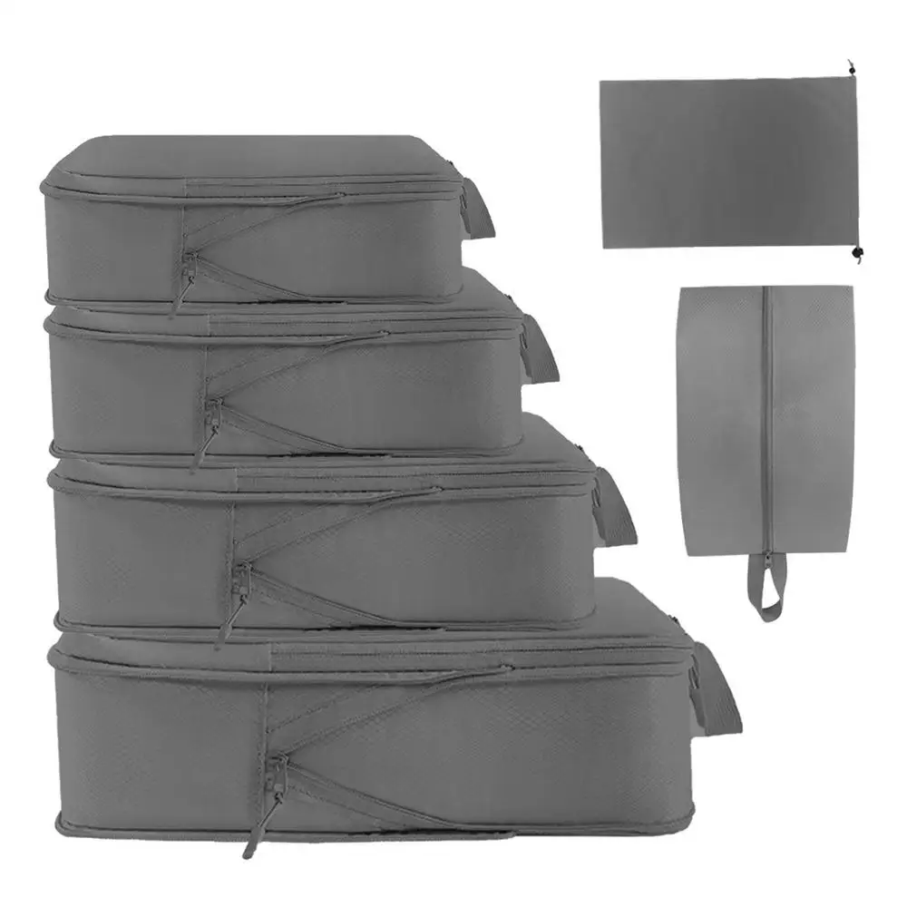 Compression Bags For Travel 6 Pcs Compression Travel Organiser Suitcase Organizer Bags Set Packing Cubes Travel Double-Stitched