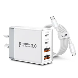 International Multi - Port USB - C/USB - A Wall Charger with Type C Cable, 40W Dual PD Fast Charging Adapter - AU