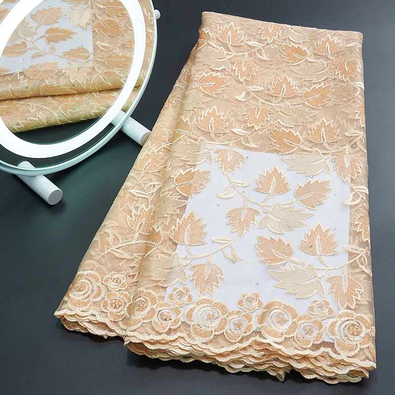 

African Mesh Net Lace Fabric 5Yards Embroidered 2022 French Nigerian Tulle Lace Material For Women Wedding Party DressSewA3057