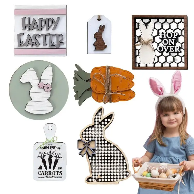 

Spring Tiered Tray Decorations Set Modern Easter Decor Easter Rabbit Wooden Signs Table Centerpieces Topper For Easter Party