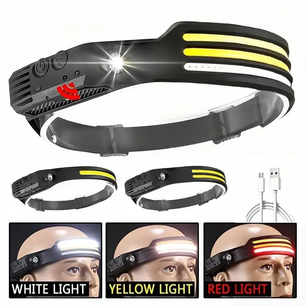 USB Rechargeable LED Sensor Headlamp XPE+COB Headlight Led Head Torch Camping Search Light Head Flashlight for Fishing Lantern