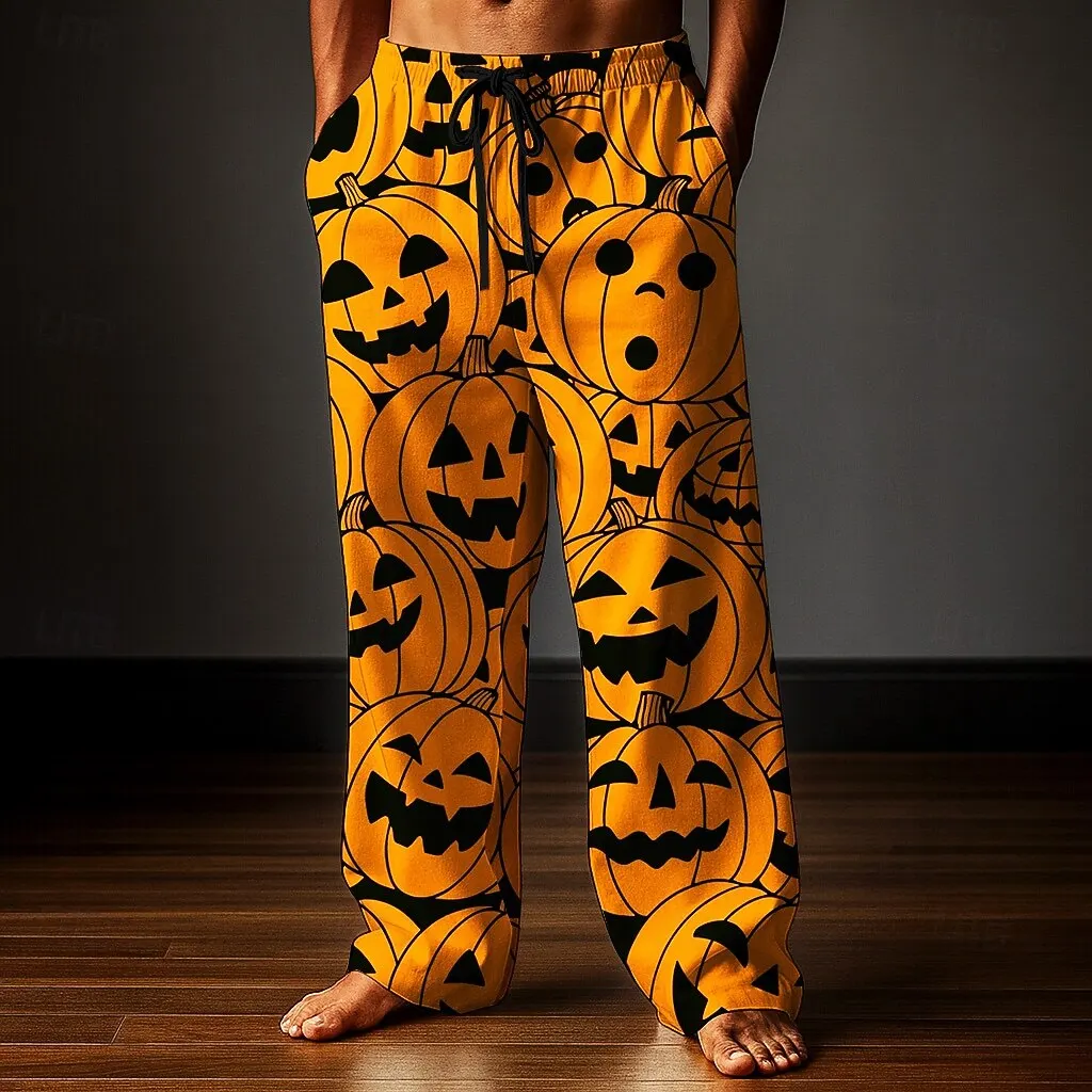 Halloween Herren Kürbis Halloween Kostüme Hosen Baggy Hosen Freizeithosen Mittlere Taille Urlaub Elastische Kordelzug Taille Hosen