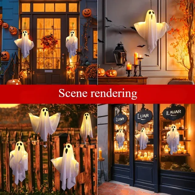 Halloween Party LED Glow Ghost Home Indoor Outdoor Decoration Supplies 2024 Haunted House Bar Hanging Horror Props with Lights 2