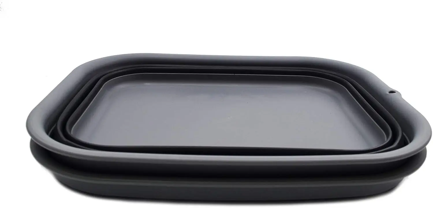 12L (3.17 Gallon) Collapsible Tub - Foldable Dish Tub - Portable Washing Basin - Space Saving Plastic Washtub (2, Grey/Black)