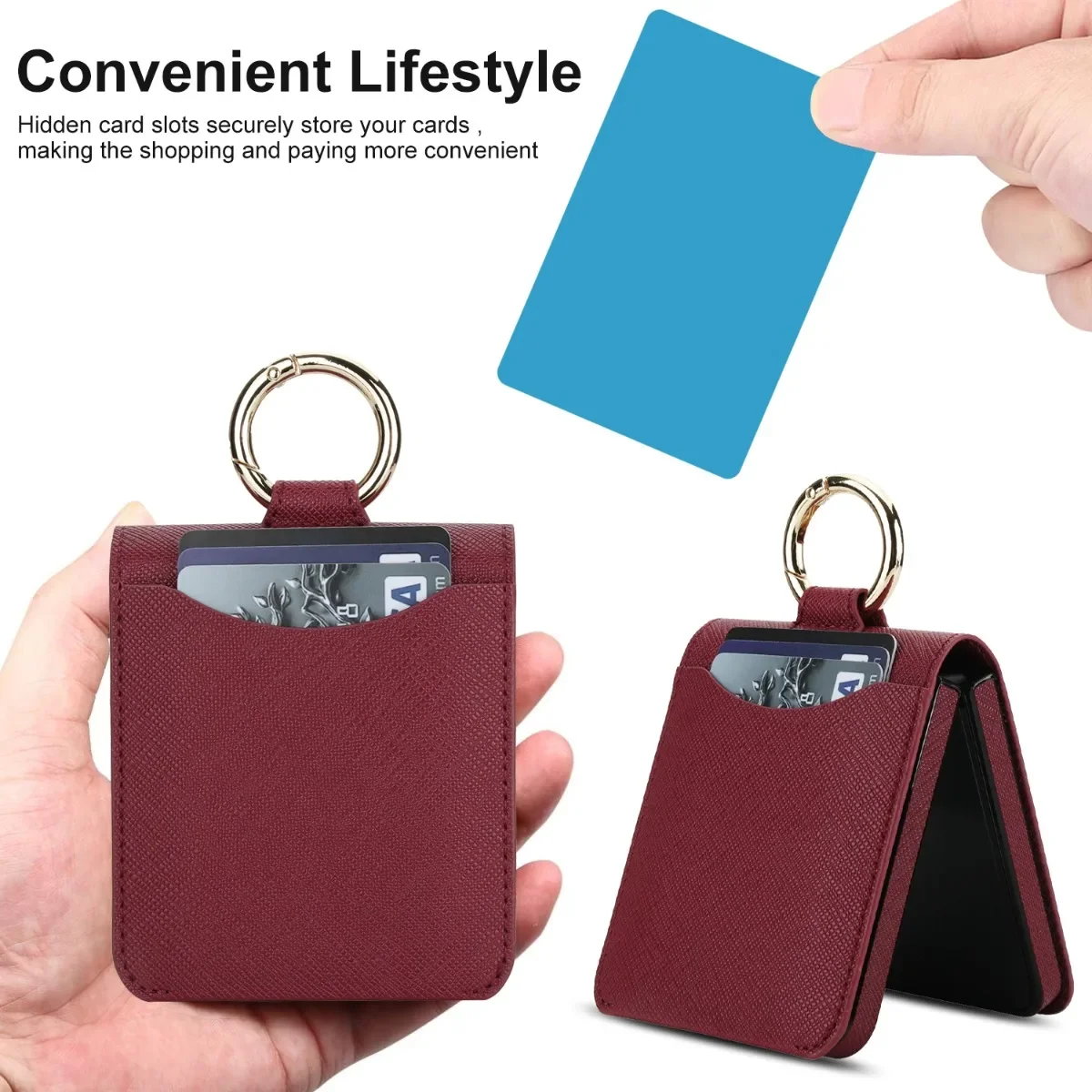 Elegant Leather Wallet Phone Case with Card Slot and Ring Holder Grip - Shockproof Cover