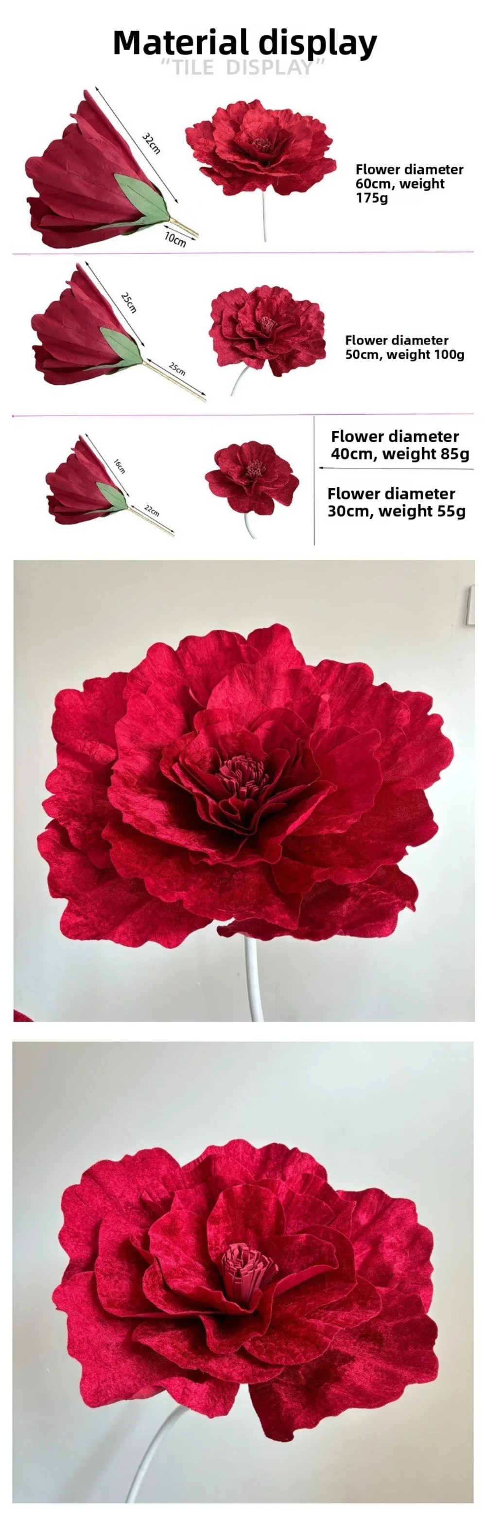 30-60cm Künstliche Pfingstrose Große Partydekoration Simulierte Samt-Pfingstrose DIY-Zubehör Schaufensterdekoration Hochzeit Kunstblume – Detail 5