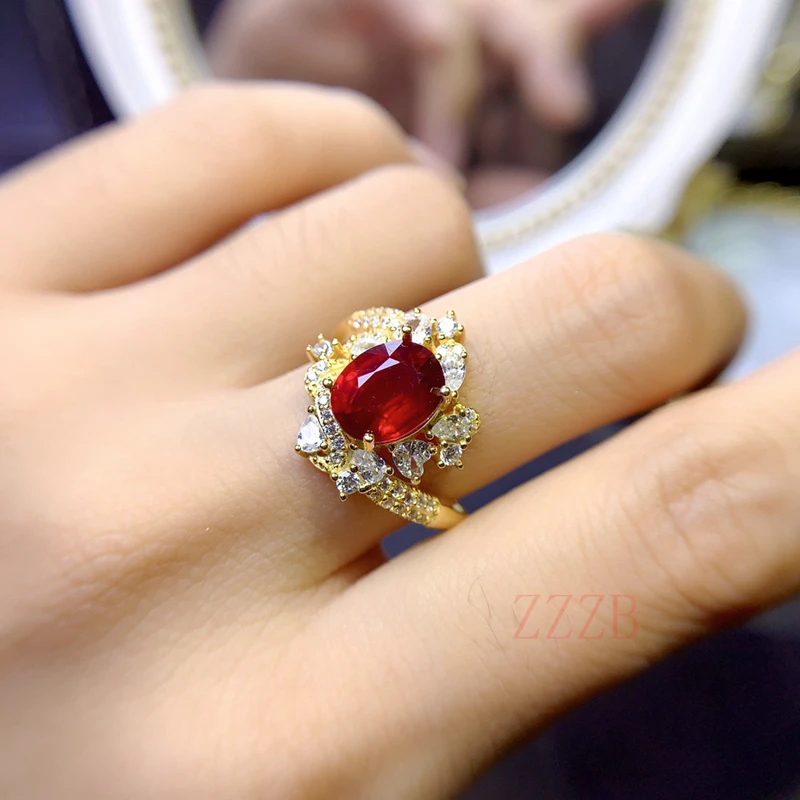 

S925 Silver Delicate Luxury women's Engagement ring Light luxury pigeon red Ruby couple engagement anniversary gift ring