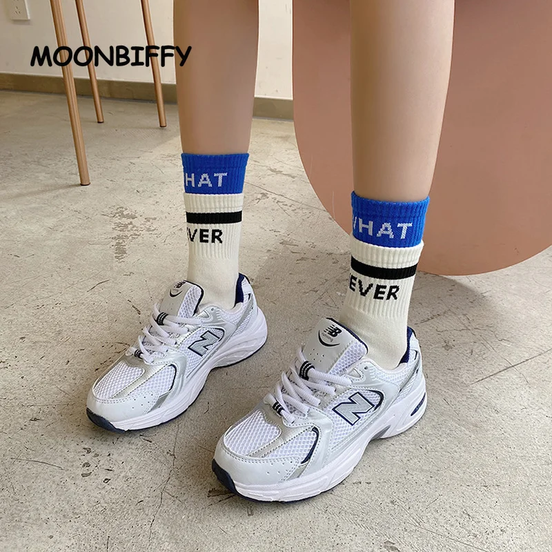 

Women's Spring and Autumn Socks Outer Wear Harajuku Ins Tide Letters Pure Cotton Sock Men's Sports Alphabet Fake Two Stockings