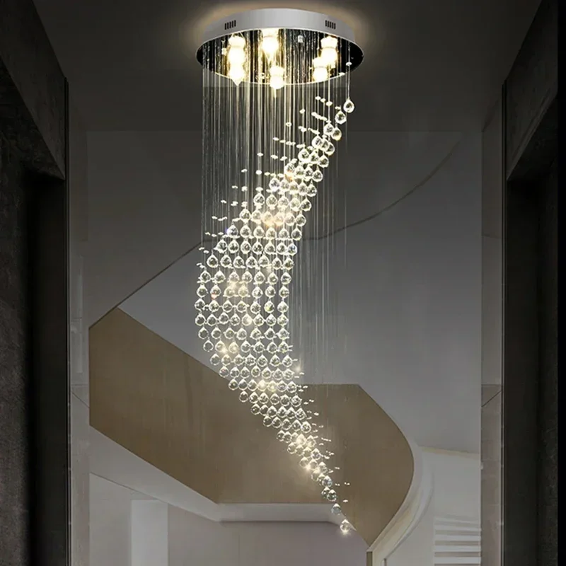 Description Picture 6 of itemLong Staircase Crystal LED Chandelier Modern Lamp Luxury Spiral Hanging Light Fixture Home Decoration Crystal Ball Pendant Lamp