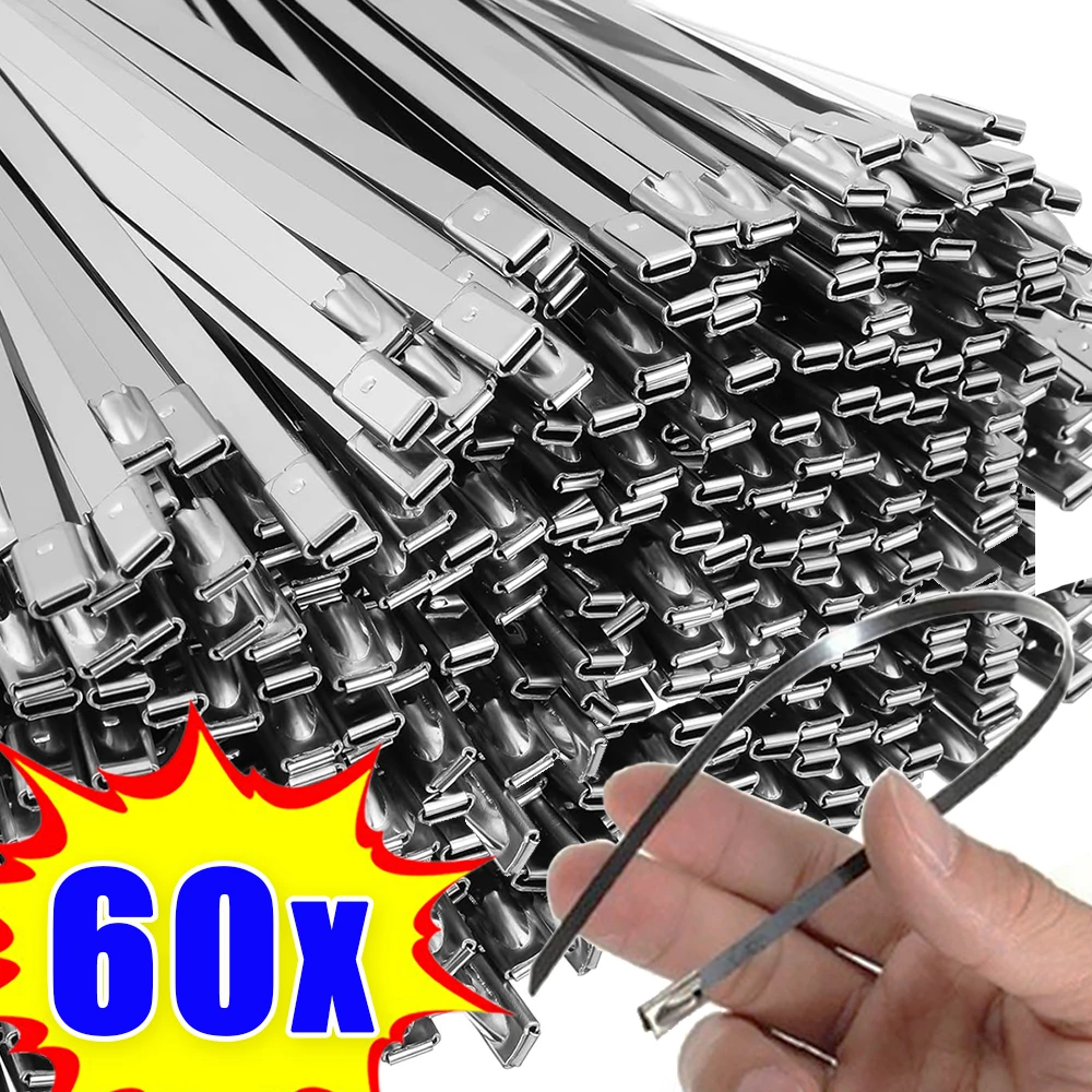 

60/20Pcs Metal Cable Ties Multi-Purpose Heavy-Duty Wrap Wire Ties Reusable Self Locking Fastening Ring Home Hardware Accessories