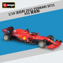 Bburago-coche de carreras FERRARI SF21 F1, vehículo estático de fórmula, modelo coleccionable, escala 1:18, n. ° 16, n. ° 55, B738, novedad de 2021