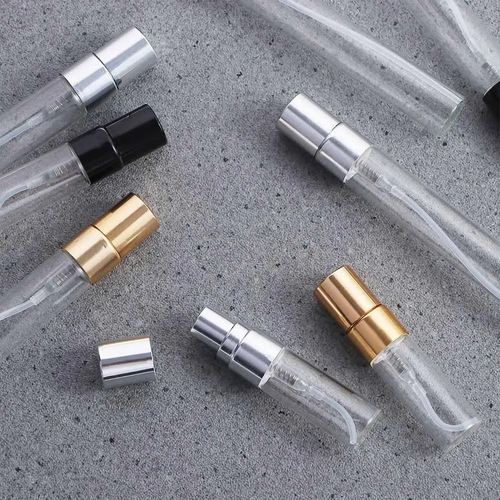 10ml Sample Vials Gold Silver Cap Transparent Liquid Cosmetic Container Spray Bottle  Atomizer Refillable Glass Bottle