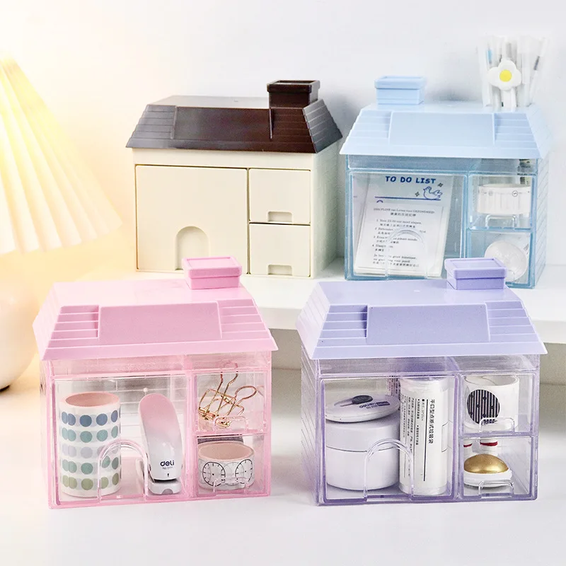 Small House Creative Desktop Organizing Storage Box Stationery Cosmetics Girls Dormitory Storage Box Desk Organizer storage box,self adhesive storage box,desk organizer,transparent storage box,storage organizer,lockable storage box,bag organizer