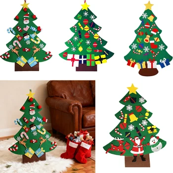 Felt Christmas Tree DIY Hanging Christmas Tree with Detachable Ornaments Wall Decor for Xmas Gifts Home Door Decoration