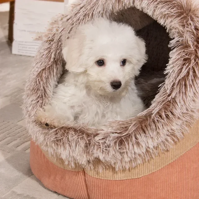Dog/Cat  Kennel Comfortable Fall and Winter Striped Long Hair Portable Nest Warm Thickened Pet Kennel Pet Kennel Anti-scratch 3
